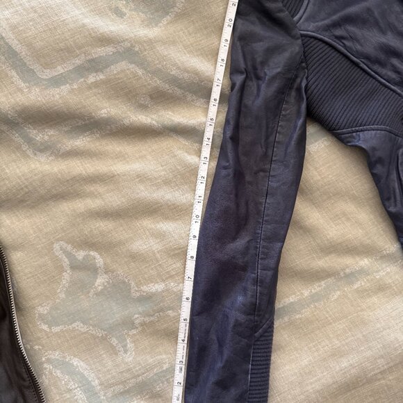 Dark Blue Doma Mixed Media Leather Jacket - Biker Style with removable hood - Picture 12 of 12